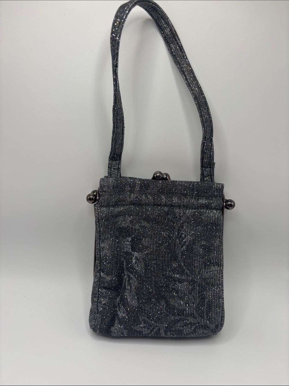 Sharif Metallic Silver Black Woven Evening Crossbody Bag Floral Purse
